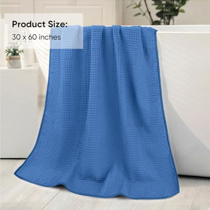 HOMEXCEL Waffle Bath Towels Set of 4 Pack, Waffle Towels for Bathroom, Blue