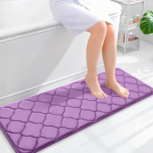 OLANLY Memory Foam Bath Mat Rug 47x17, Ultra Soft Bathroom Rugs, Lavender