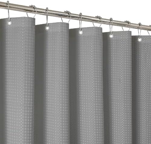 2-in-1 Waterproof Fabric Shower Curtain - No Separate Liner Needed, Hotel-Style Waffle Weave, Effortless Cleaning & Washable Bathroom Shower Curtain Set,72Wx96H,Grey