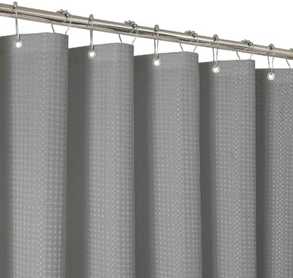 2-in-1 Waterproof Fabric Shower Curtain - No Separate Liner Needed, Hotel-Style Waffle Weave, Effortless Cleaning & Washable Bathroom Shower Curtain Set,72Wx90H,Grey
