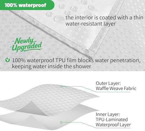 eachope No Hook Waffle Shower Curtain, No Liner Needed, 36x74 Inch, White