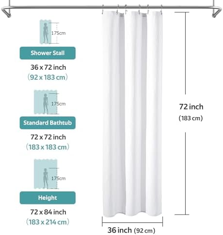 Vipfree 3 in 1 Shower Curtain Set, Waffle Shower Curtain and Liner Set with 6 Double Sided Shower Curtain Hooks, 258GSM Luxury Weighted Cloth Shower Curtain for Shower Stall, 36 W x 72 H, White