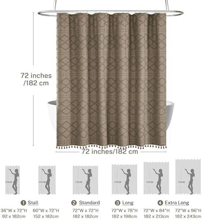 Siiluminisoy Boho Farmhouse Shower Curtain, 72 x 72 Tufted Chevron Textured Striped Modern Minimalist Cloth Shower Curtain for Bathroom