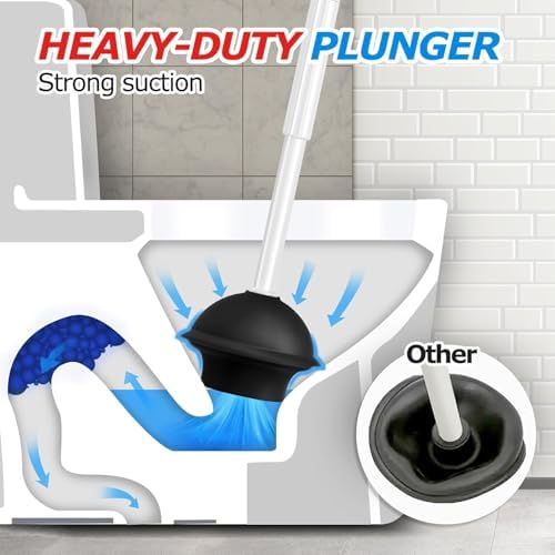 FORASTO 2Pack 2 in 1 Toilet Brush and Plunger Set,Clean Gloves, Extended Handle Plunger，Toilet Bowl Brush Plunger Set,Bathroom Cleaning Tools,Toilet Brush Plunger Combo,Cleaning Brush(Cream White)