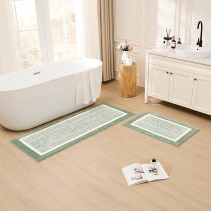 CozeCube Sage Green Bath Mat 24"x16" Non Slip Washable Rug
