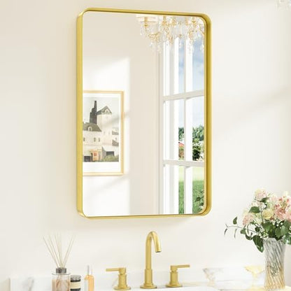 Keonjinn 20 x 30 Inch Gold Bathroom Mirrors for Over Sink, Tempered Glass