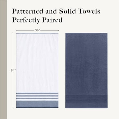 Modern Threads 6 Piece Bath Towel Set – Bathroom Towel Set with 2 Bath Towels, 2 Hand Towels & 2 Washcloths – 100% Cotton, Soft & Absorbent – Classic Border Stripe (Blue)