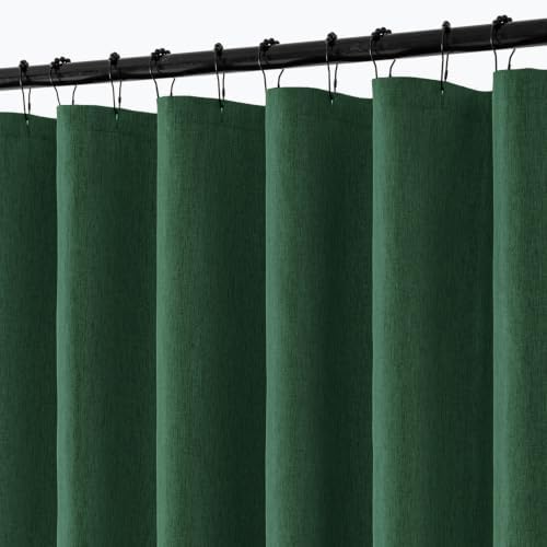ANRODUO Dark Green Linen Textured Fabric Shower Curtain Set - W72xL84