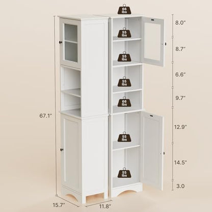 Gizoon 67.1" Tall Bathroom Storage Cabinet with Adjustable Shelves