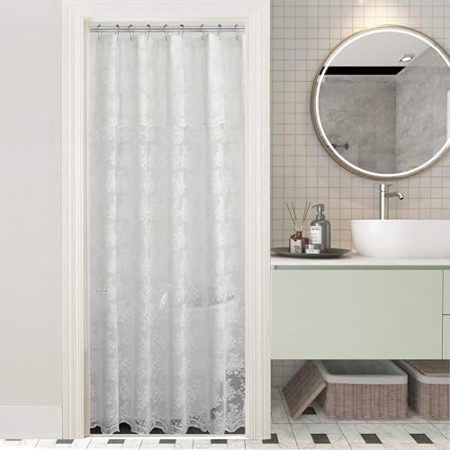 White Lace Stall Shower Curtain 36x72, Vintage with Attached Valance