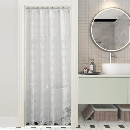 White Lace Stall Shower Curtain 36x72, Vintage with Attached Valance