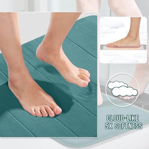 Yimobra Memory Foam Toilet Bath Mat U-Shaped, Soft and Comfortable, Water Absorption, Non-Slip, Thick, Machine Wash, Easier to Dry for Bathroom Commode Contour Rug, 24 X 20 Inch, Teal