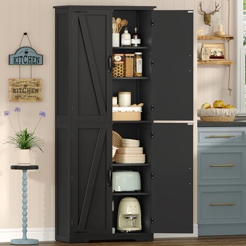 Tall Pantry Cabinet with 4 Doors & 2 Adjustable Shelves, Kitchen Cabinet
