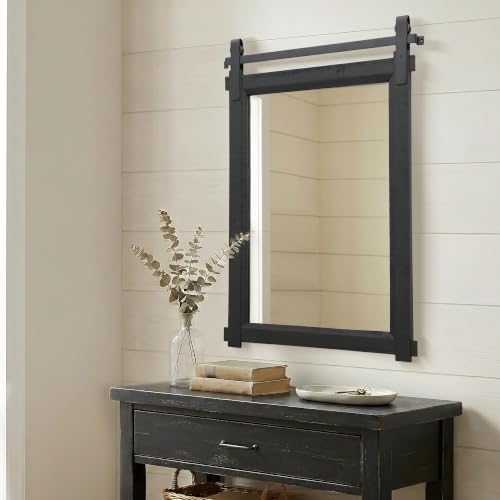 Besdomus Farmhouse Bathroom Vanity Mirror: 24"x36" Black Rustic Barn Door