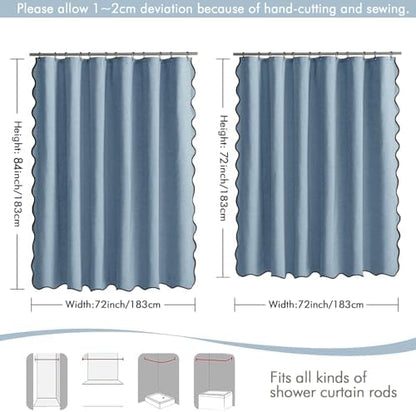 MIULEE 72"x84" Extra Long Scalloped Shower Curtain Moonlight Blue