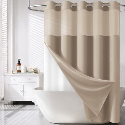 BTTN Tan Ringless Linen Textured Shower Curtain with Snap in Liner, 72x75