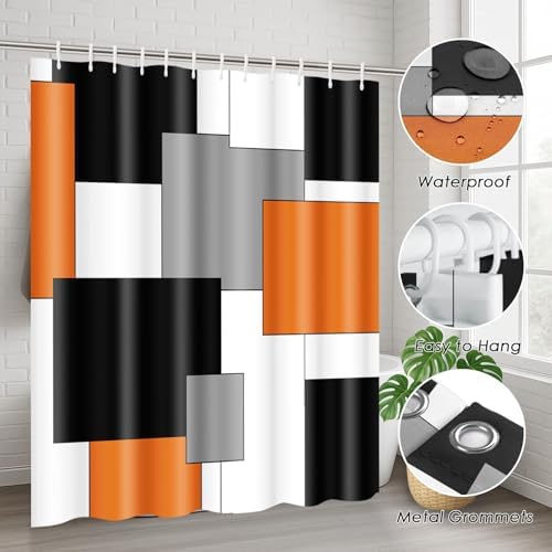 Bathroom Sets with Shower Curtain and Rugs, 4 Pcs, Geometric