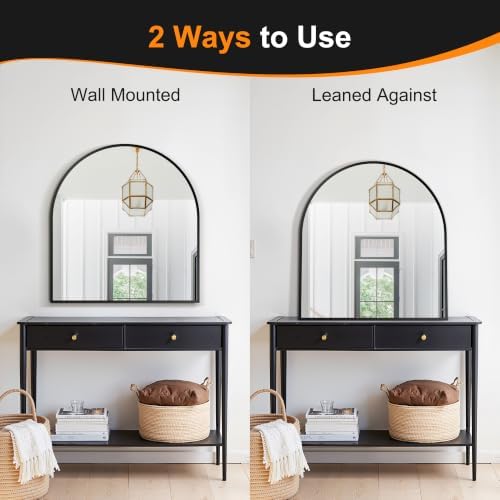Delma Arched Bathroom Mirror, Black, 32"x30"
