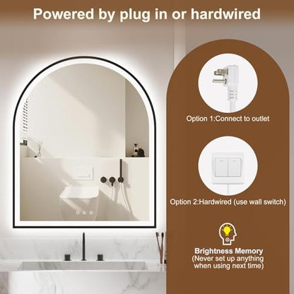 30.1"x36.1" Arched LED Lighted Bathroom Mirror with Lights