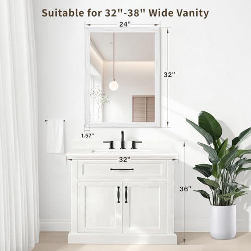White Wood Effect Framed Wall Mirror, 24x32 Rectangle Mirror