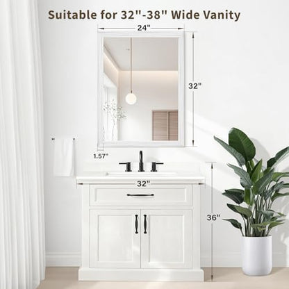 White Wood Effect Framed Wall Mirror, 24x32 Rectangle Mirror