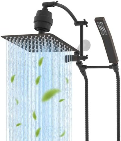 Hibbent Metal 10'' Filtered Rainfall Shower Head with Handheld Combo, High Pressure Shower Wand, 16'' Adjustable Arc Extension Arm, 20 Stage Shower Filter, 71'' Hose, Shower Holder, Oil Rubbed Bronze