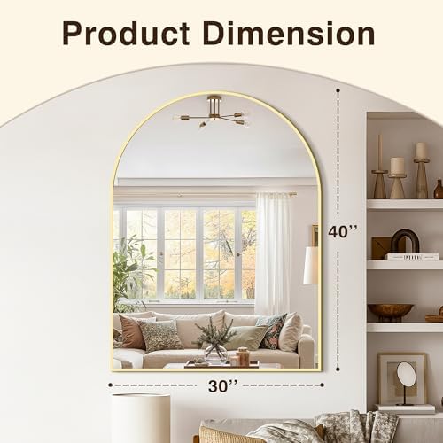 Arched Bathroom Vanity Mirror for Over Sink, 40”x30”, Gold