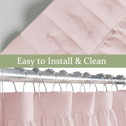 Farmhouse Ruffle Shower Curtain, Peach Pink, 72 x 72 in