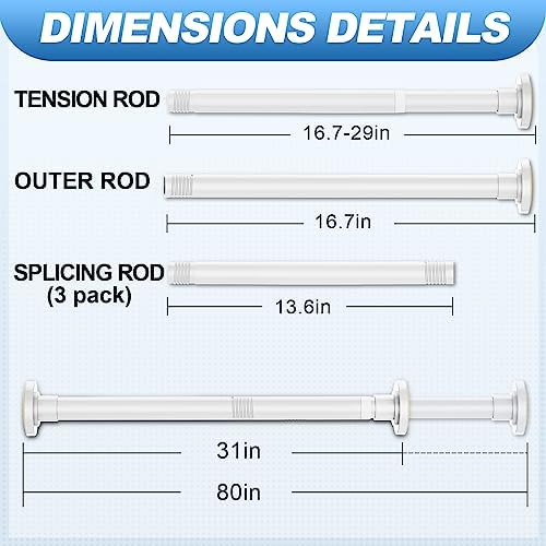 CorkLatta White Shower Curtain Rod 31 to 80 Inch,1 Inch Diameter Adjustable Spring Tension Stainless Steel Telescoping Rod,Easy Install,No Rust