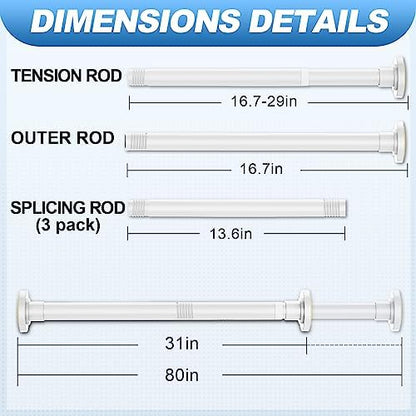 CorkLatta White Shower Curtain Rod 31 to 80 Inch,1 Inch Diameter Adjustable Spring Tension Stainless Steel Telescoping Rod,Easy Install,No Rust