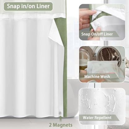 No Hook Shower Curtain with Liner Set Hotel Waffle Sage Green 72W X 75L