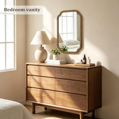 WallBeyond 20" x 30" Wood Mirror Rounded Corner Arch Wall Mirror with Wood Frame for Entryway, Living Room or Bedroom Home Decor [20" x 30" Natural Color]
