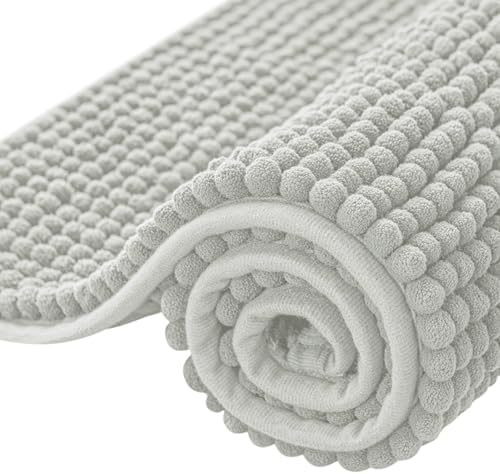 SUBRTEX Bathroom Rugs, 24" x 44" Chenille Bath Rug Soft Short Plush Bath Mat Soft Shower Mat Water Absorbent Shower Mat Quick Dry Machine Washable, Light Gray