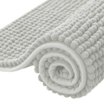 SUBRTEX Bathroom Rugs, 24" x 44" Chenille Bath Rug Soft Short Plush Bath Mat Soft Shower Mat Water Absorbent Shower Mat Quick Dry Machine Washable, Light Gray