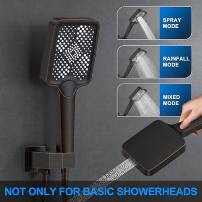 Shower Faucet Set, 12" Ceiling Mount Rainfall Shower System with 2 Rain Shower Head and Multi-function Handheld Head Push Button Diverter Shower Faucet Trim Kit (12", Oil Rubbed Bronze)