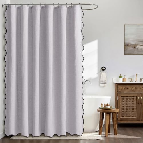 MIULEE Lavender Scalloped Linen Shower Curtain 72x72 Inches