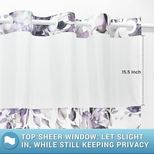 WITHLOC No Hook Floral Shower Curtain with Liner, Eucalyptus Plum, 71x74