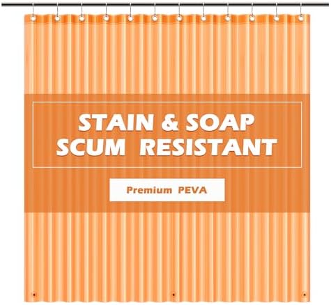 EHZNZIE Orange Shower Curtain Liner 72x72, PEVA Waterproof Bath Curtain, No Chemical Smell, 3 Weighted Magnets, Durable with Rustproof Metal Grommets