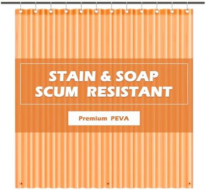 EHZNZIE Orange Shower Curtain Liner 72x72, PEVA Waterproof Bath Curtain, No Chemical Smell, 3 Weighted Magnets, Durable with Rustproof Metal Grommets
