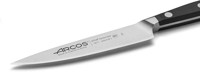 Arcos Vegatable Knife 5 Inch Stainless Steel. Professional Vegetable Knife for Peeling Fruits and Vegetables. Ergonomic Polyoxymethylene Handle and 130 mm Blade. Series Manhattan. Color Black.