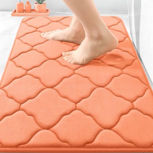 OLANLY Memory Foam Bath Mat Rug 30X20, Ultra Soft Bathroom Rugs, Peach