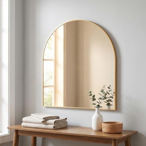 BEAUTYPEAK 28"x26" Arch Bathroom Wall Mirror, Gold