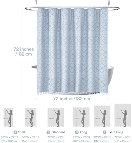 Siiluminisoy Fog Blue Boho Shower Curtain, 72 x 72 Tufted Chevron Textured Striped Modern Farmhouse Minimalist Cloth Shower Curtain for Bathroom