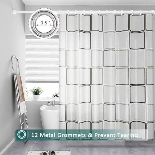 Shower Curtain Liner, Big Square Waterproof PEVA Shower Curtains with 3 Duty Heavy Bottom Magnets and 12 Rust Proof Grommets, 72x72 Weighted Shower Liner for Shower Stall, Bathtubs