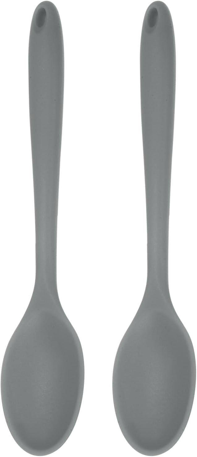 HARFINGTON 2Pcs Silicone Spoons, Heat Resistant Kitchen Cooking Utensil Spoon for Cooking, Mixing, Stirring and Serving, Grey
