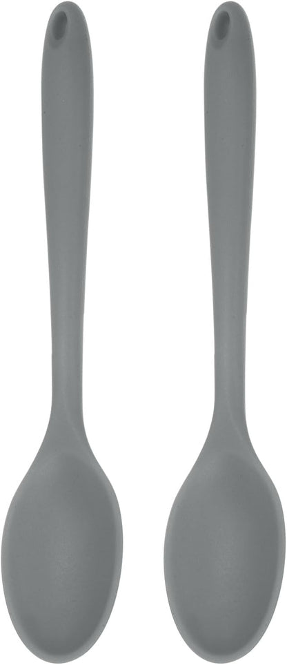 HARFINGTON 2Pcs Silicone Spoons, Heat Resistant Kitchen Cooking Utensil Spoon for Cooking, Mixing, Stirring and Serving, Grey