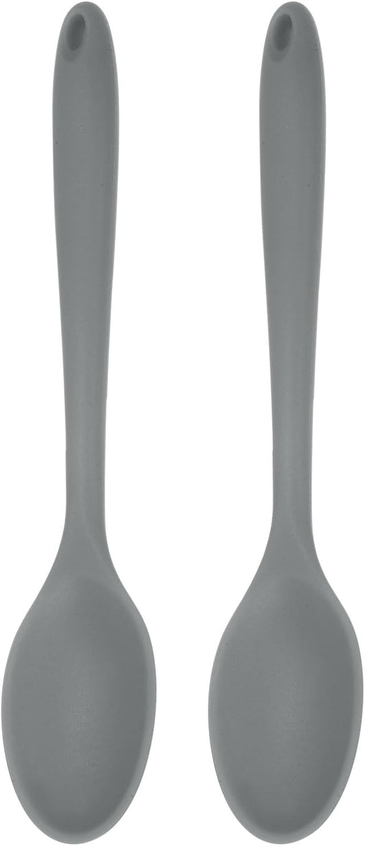 HARFINGTON 2Pcs Silicone Spoons, Heat Resistant Kitchen Cooking Utensil Spoon for Cooking, Mixing, Stirring and Serving, Grey
