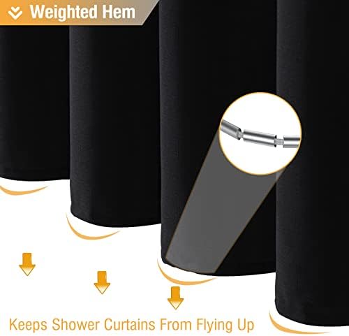 BTTN Black Linen Textured Waterproof Thick Fabric Shower Curtain Set, 72x72