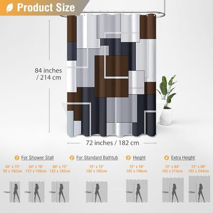 BTTN 72 x 84 Tall Modern Geometric Waterproof Fabric Shower Curtain, Brown