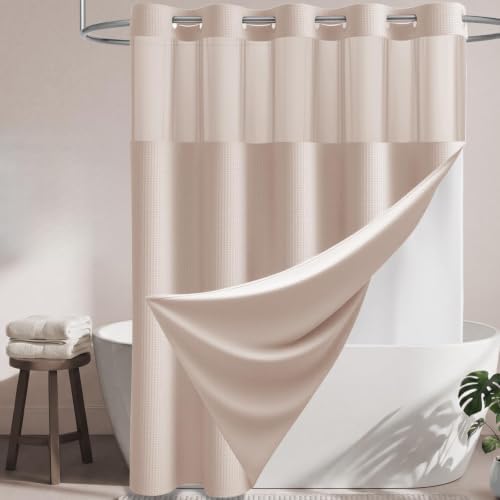 Dynamene Blush Pink Hook Free Waffle Shower Curtain & Snap-in Liner,72x81